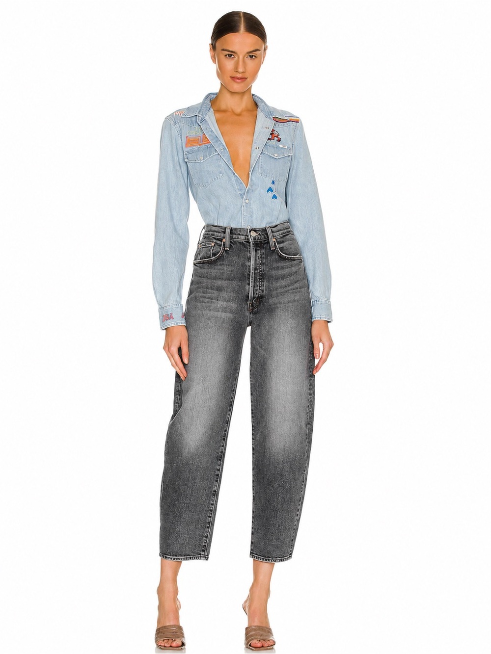 MOTHER | Washed Black The Curbside Ankle Barrel Jeans in Shadow Dancing ~ US 28
